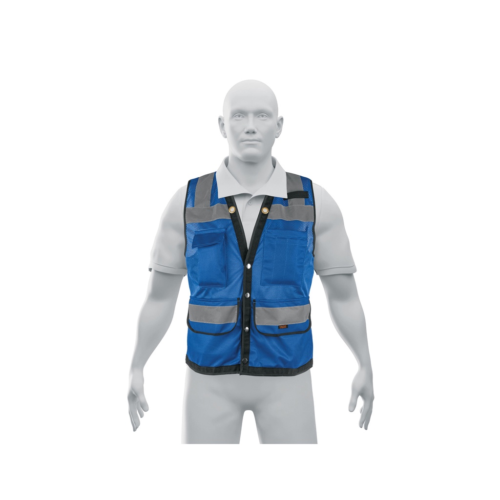 Chaleco seguridad reforzado azul con bolsas, EG, EXPERT