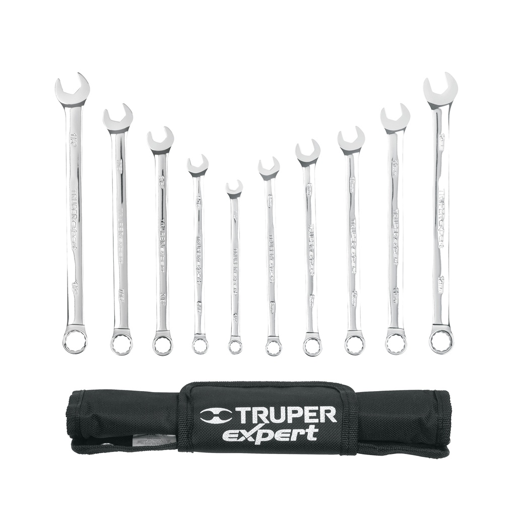 Jgo 10 llaves combinadas extralargas pulidas std y mm,EXPERT