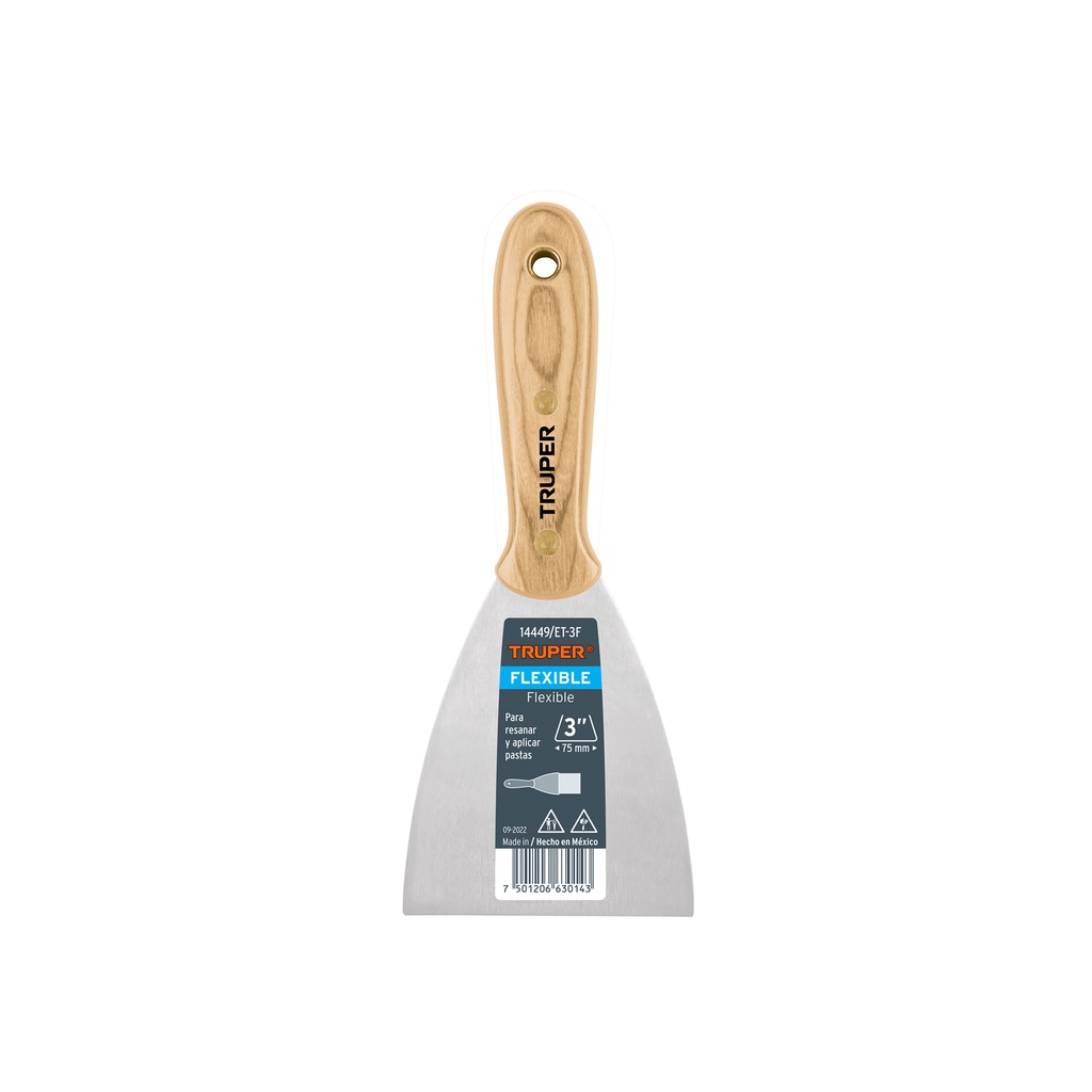 Espátula flexible 3' con mango de madera, Truper