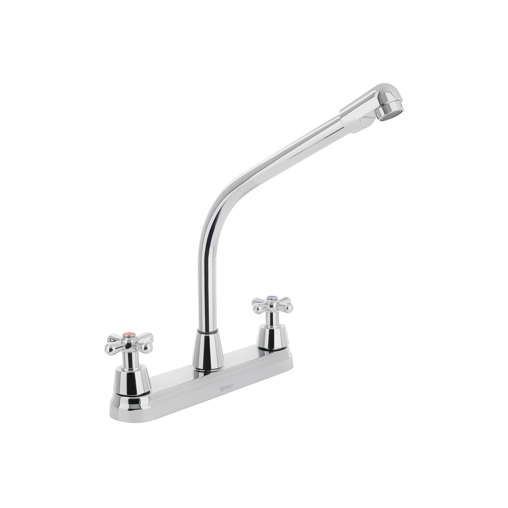 Mezcladora fregadero 8' cromo, cuello cobra, cruceta, AQUA