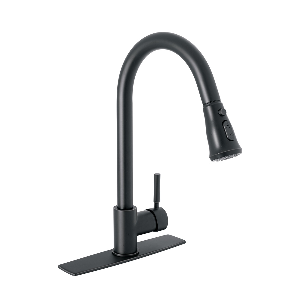 Monomando para fregadero, cuello extraible,negro mate, T⁄BIG