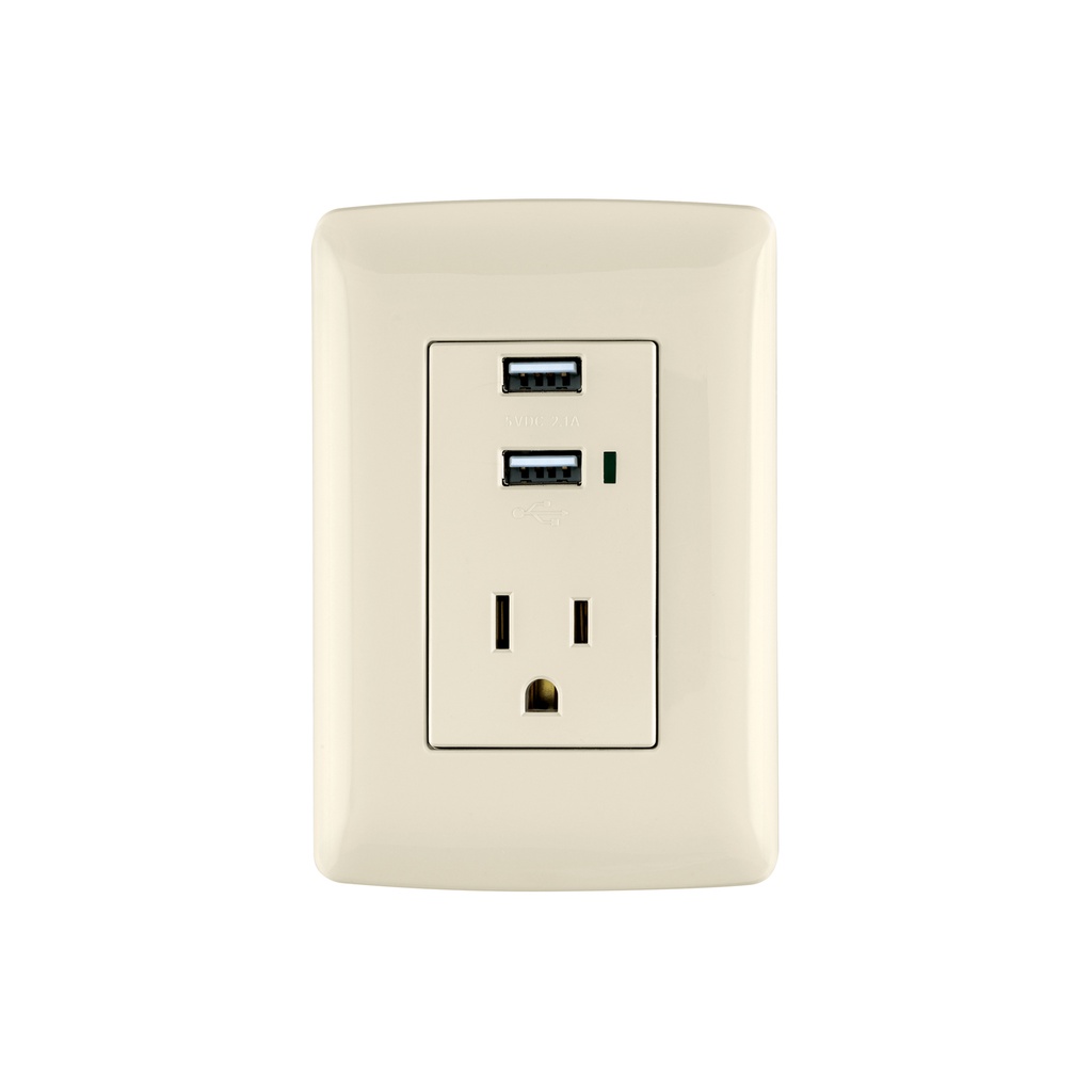 Contacto aterrizado + 2 puertos USB, marfil, línea Italiana