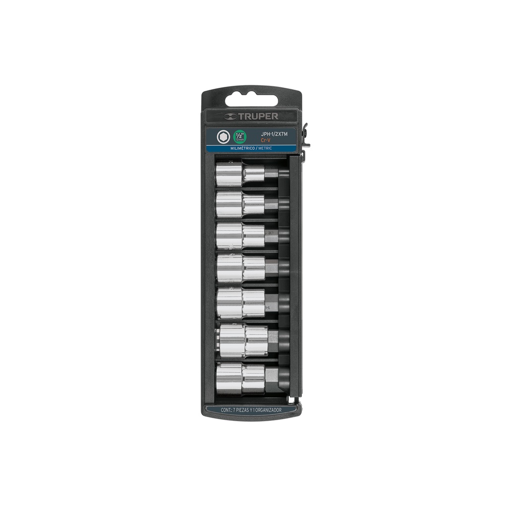 Juego de 7 dados cuadro 1/2' punta hexagonal mm, Truper