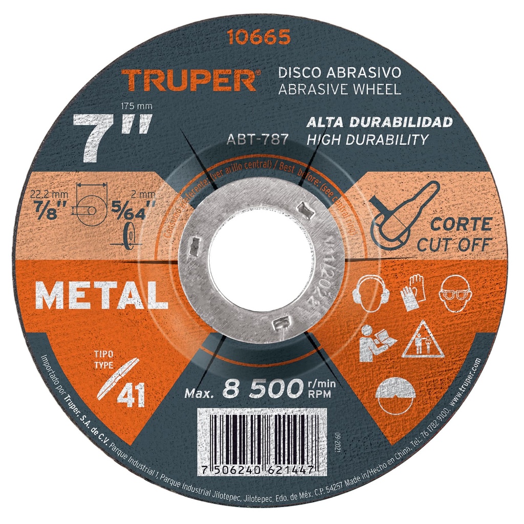 Disco de 7' para corte de metal, tipo 41, Truper