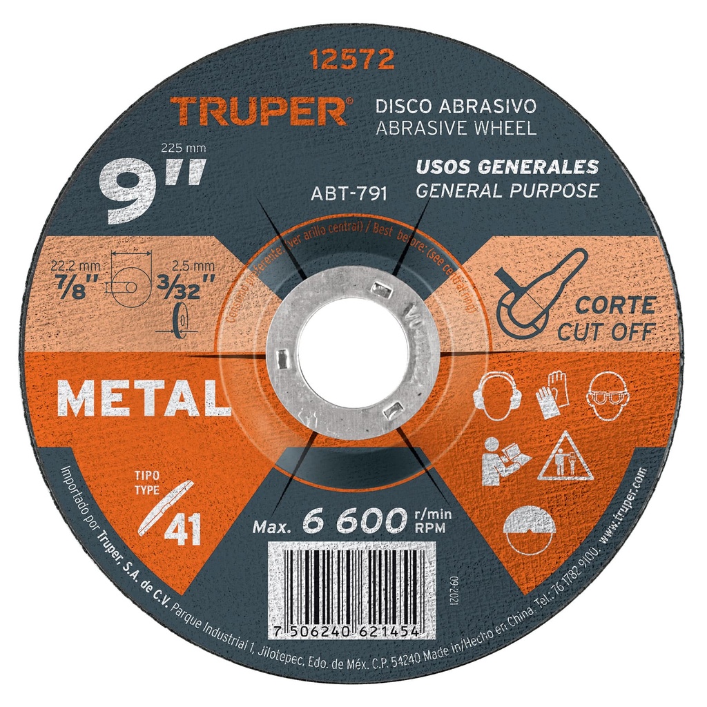Disco de 9' para corte de metal, tipo 41, Truper